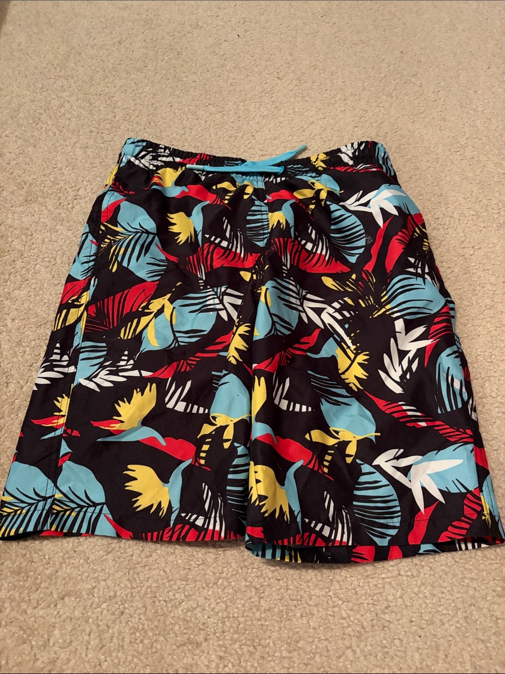 Kids Tropical Print Swim Trunks - Black Multi